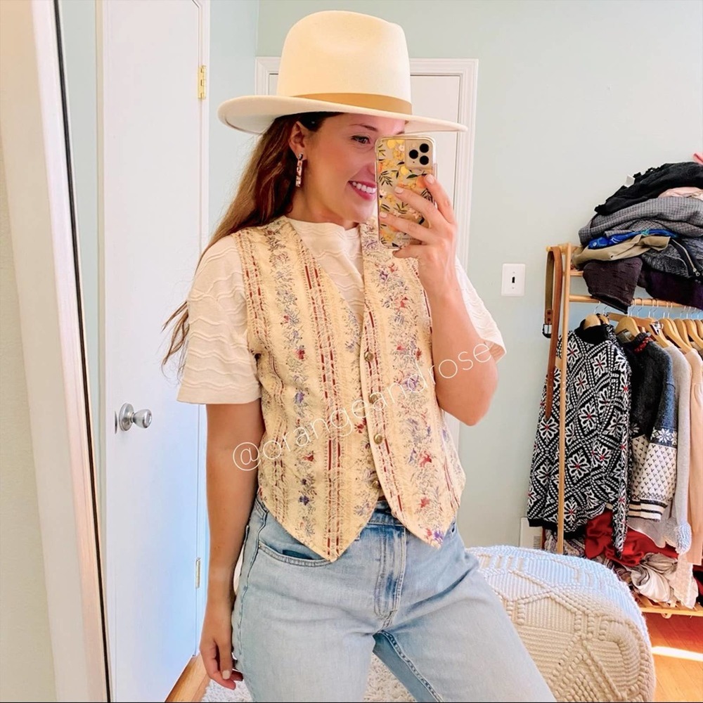 Vintage Boho Floral Jacquard Alex B Wear Western Vest Small